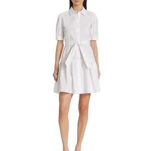 DEREK LAM 10 CROSBY White Luma Belted A-Line Shirtdress Women’s